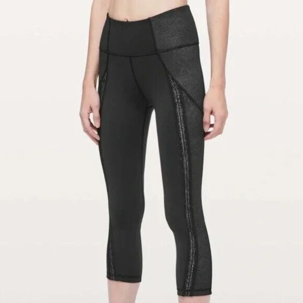 Lululemon Power Lines High Rise Crop Leggings Black‎ 4 Yoga Running Fitness Gym